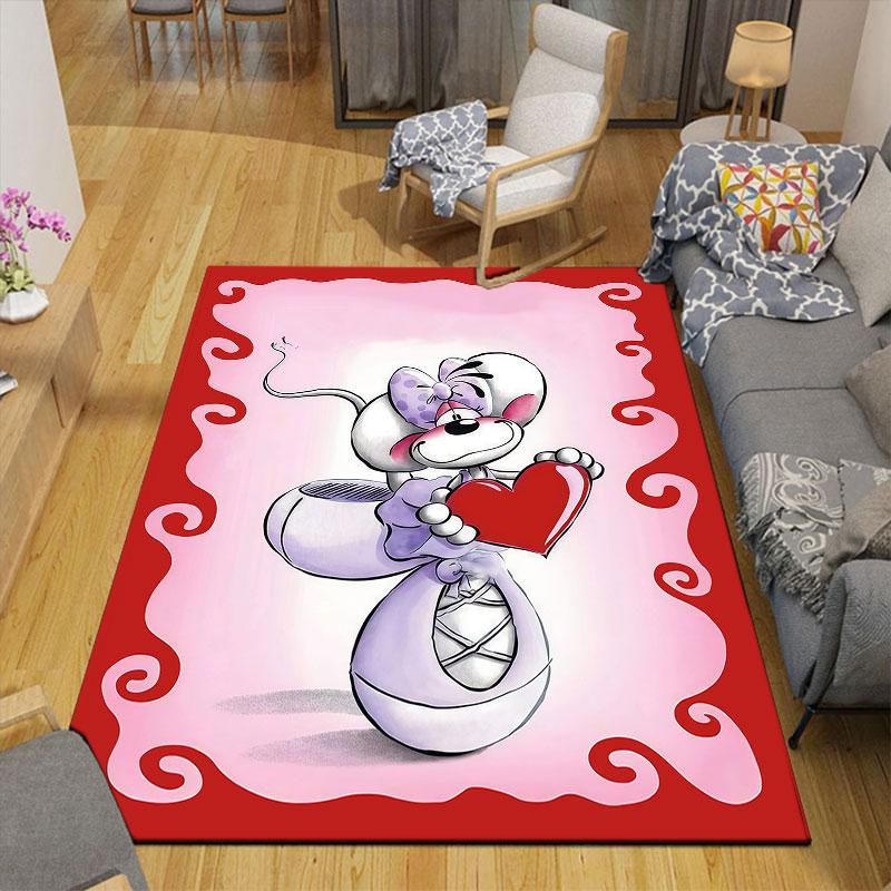 Diddl Cartoon Flannel Printed Carpet, Home Sofa Decoration for Living Room & Bedroom, Non‑Slip Play Flannel Floor Mat for Game Room
