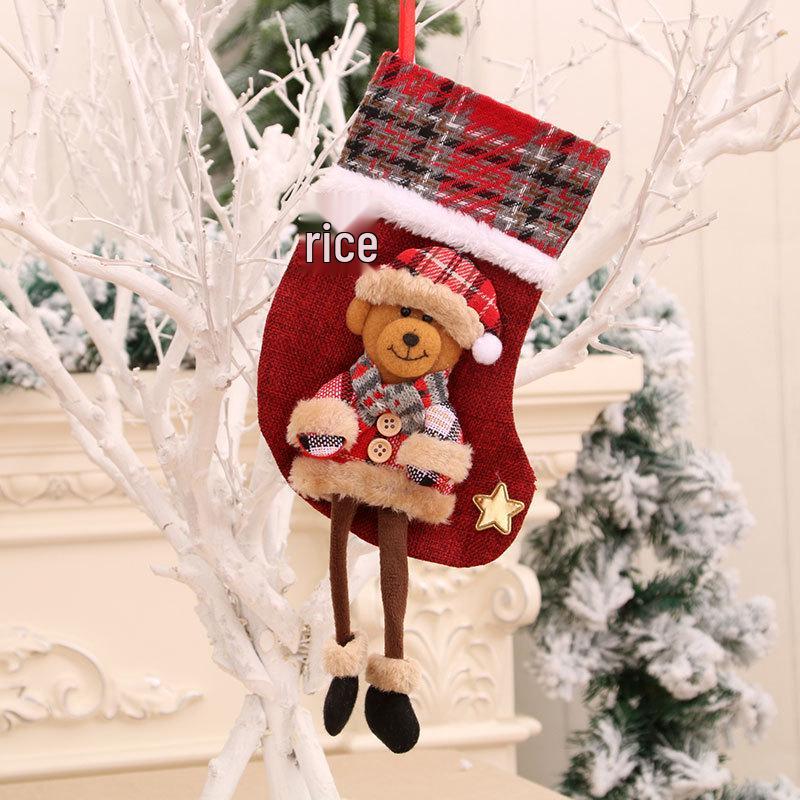 3D Burlap Stocking Ornaments & Plush Doll Toys - Long-Legged Christmas Gift Bags