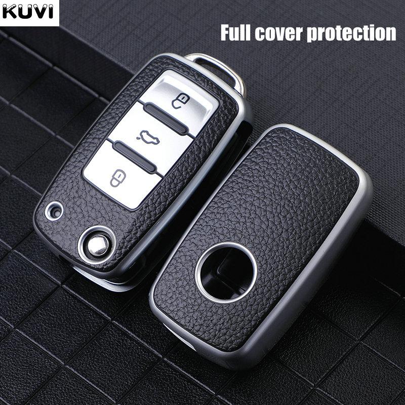 Leather TPU Keychain Key Case Cover for VW Volkswagen Polo Tiguan Passat B5 B6 B7 Golf 4 5 6 MK6 Jetta Lavida Skoda Octavia Seat