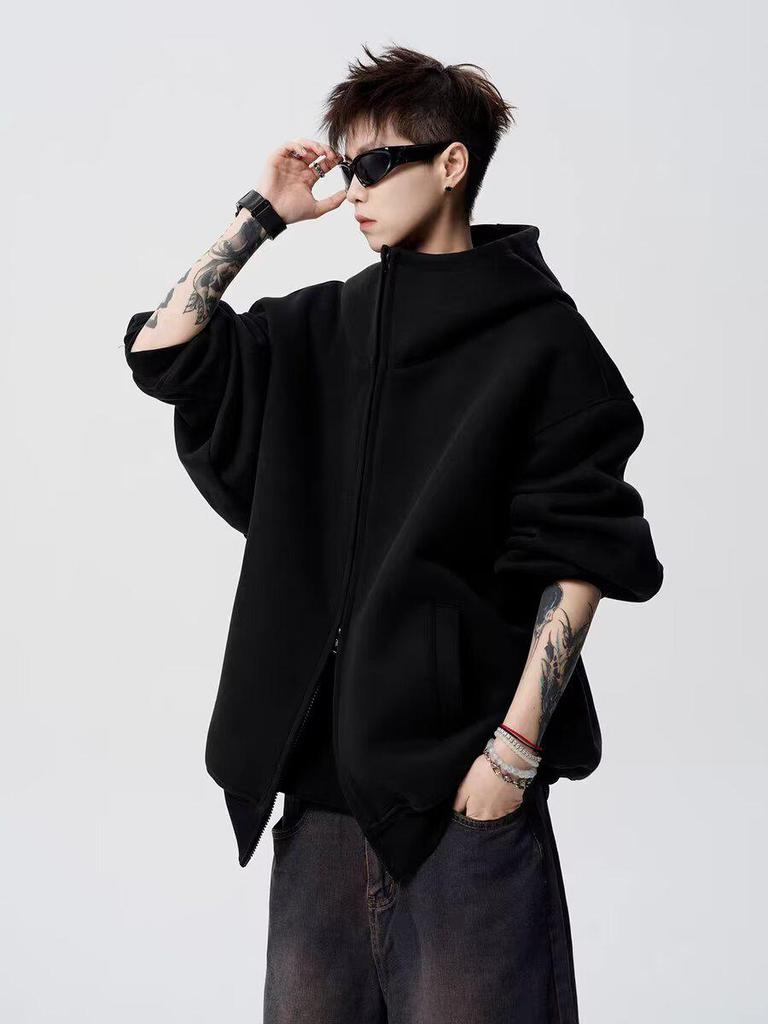 Men's Retro Heavyweight Cardigan Hoodie - Trendy, Loose-Fit Jacket for Spring/Autumn