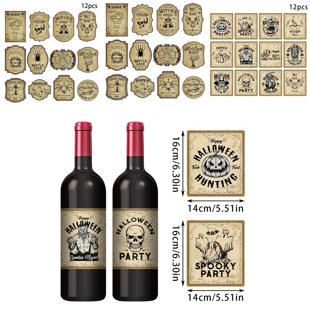 Halloween Vintage Bottle Stickers With Pumpkin Head Decor For Party Venue Decoration