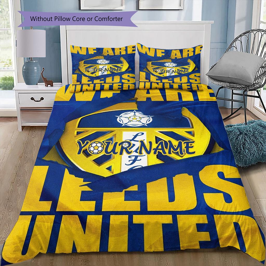 Leeds Crest Custom Name Pattern Bedding Quilt Set Quilt Cover Pillowcase Home Birthday Gift(1 * duvet cover + 2 * pillowcase, without core)