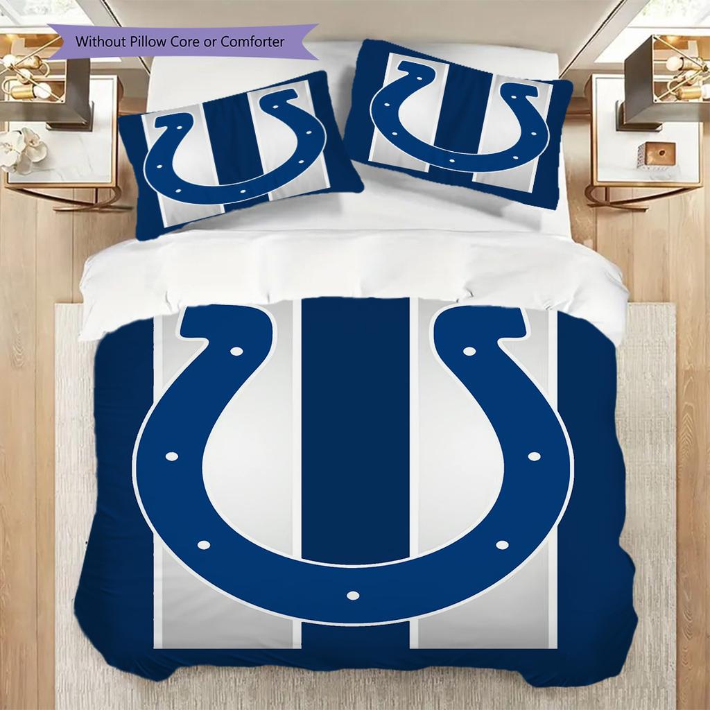 Indianapolis Colts Pattern Bedding Quilt Set Quilt Cover Pillowcase Home Decoration Birthday Gift (1 * duvet cover + 2 * pillowcase, without core)