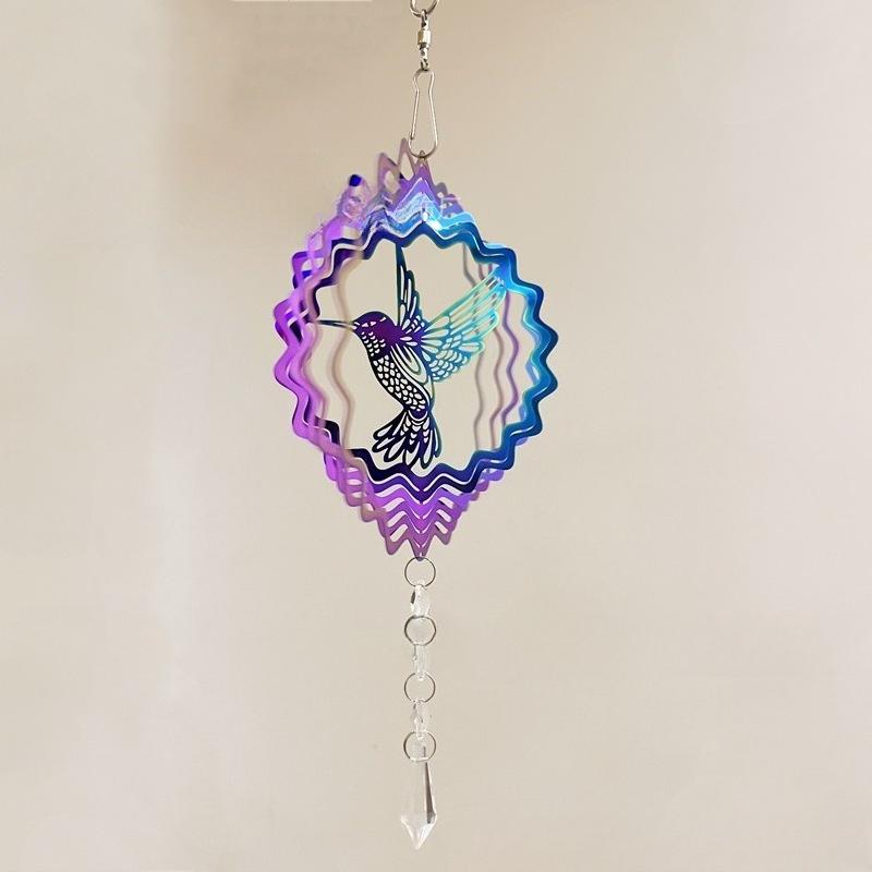 Hummingbird Wind Chime Colorful Rotating Metal Spinner for Garden Decor Outdoor Hanging Ornament Soothing Patio Windcatche