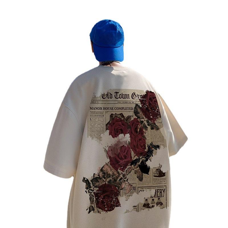 Herren Oversized T-Shirt mit Rosenprint im Retro-Stil – Neuer trendiger Sommerstil