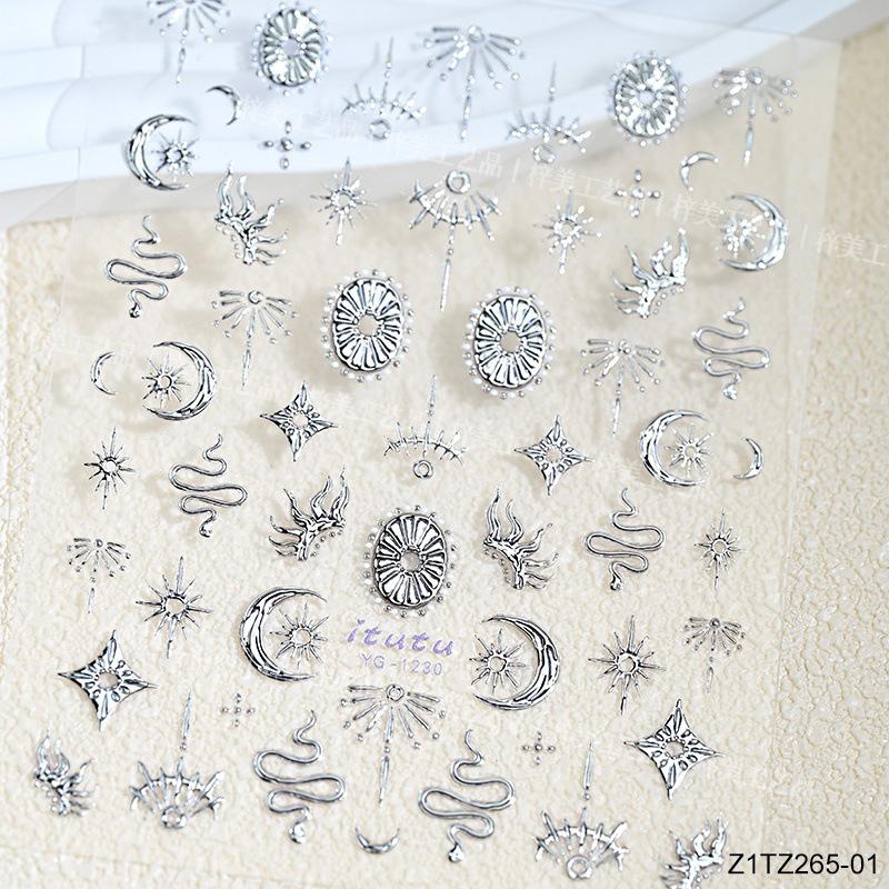 

Retro Star & Moon 5D Snake Relief Nail Stickers - Baroque Style Decorations