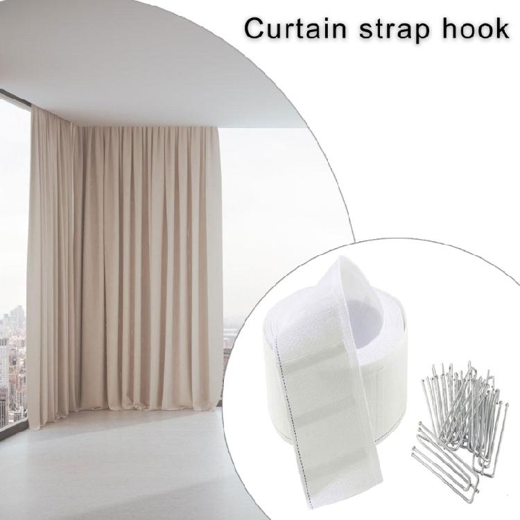 6 Meter Pleat Tape Curtain Heading Tape with 15Pcs 4 Prongs Curtain Pleat Hooks Clips Set Curtain Replacement Accessorie