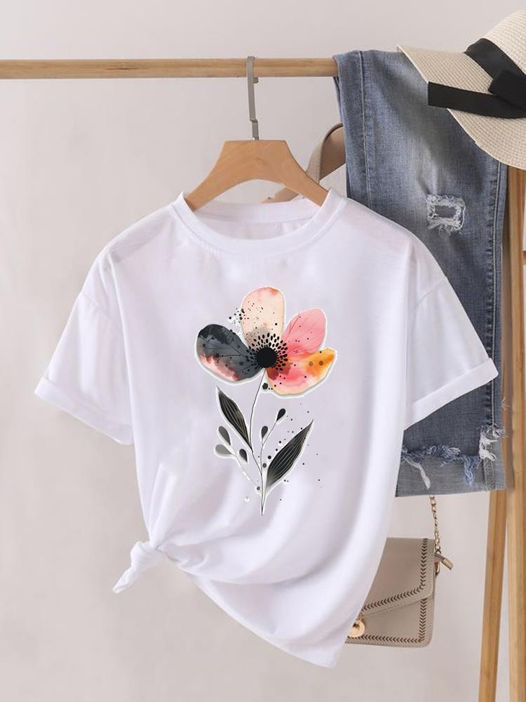 (Asian Size) Lady Clothing o-neck T Shirt sweet butterfly style Printed Female Top Casual Fashion Women Graphic Tee Short Sleeve T-shirts