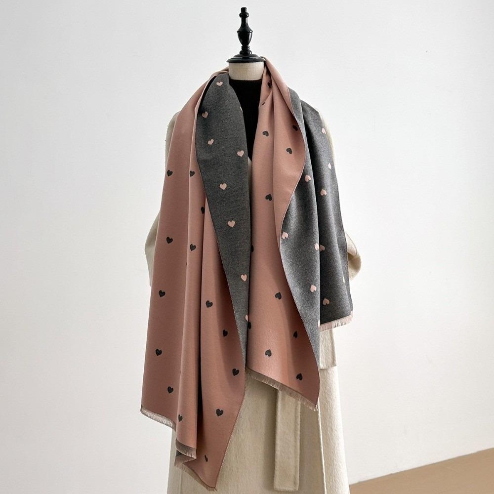 Soft Double Sided Heart Pattern Scarf Elegant Wrap Scarf Fashion Warm Shawl Outdoor