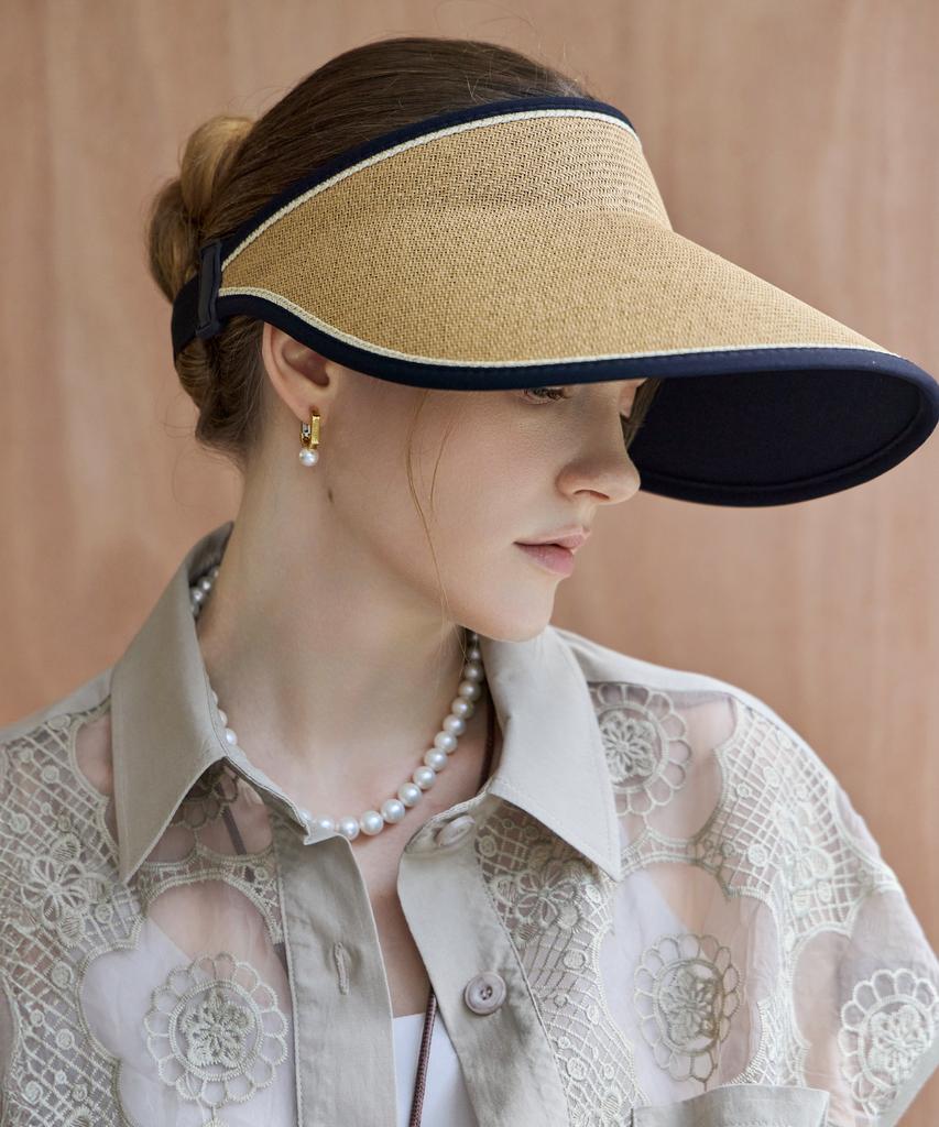 MAXZA Line Color-Block Buckle Strap Wide Raffia Sun Visor