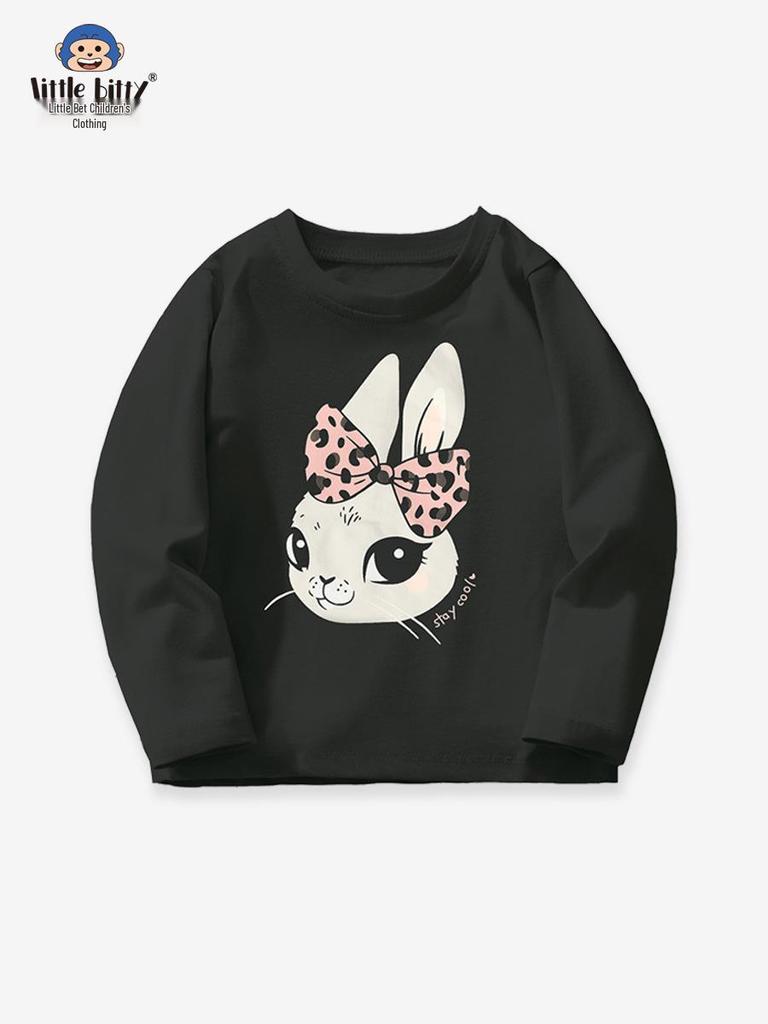 Autumn/Winter Girls' Long-Sleeve Cartoon Rabbit T-Shirt - Casual European & American Style