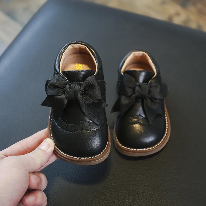 Baby Girls Cowhide Shoes  Autumn Comfortable Infant Toddler Shoes Children Soft Bottom Non-slip Kids Bow-knot Princess Shoes