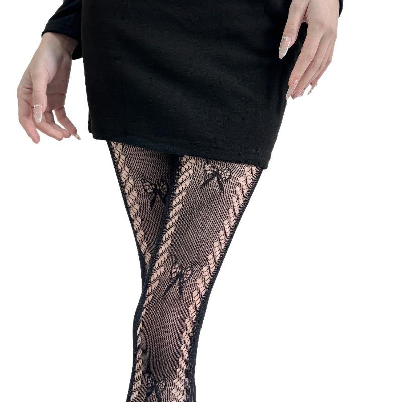 Korean Fashion Lace Jacquard Bow Tights for Girl Cute Summer Thin Hollow Breathable Pantyhose Sweet Elastic Embroidery Bow Sock