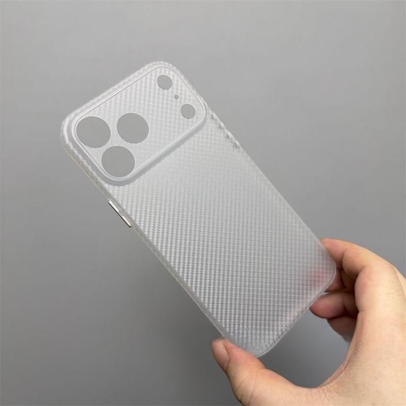 Transparent Carbon Fiber Pattern Case For iPhone 17 16 E 15 14 13 12 Pro Max Plus Ultra Thin Cooling Matte Slim Shockproof Cover
