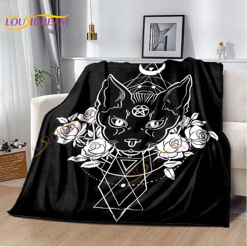 Tarot Black Cat Flannel Throw Blanket Super Soft Cozy Lightweight Kids Adults Halloween Gift for Home Sofa Bed Decoration Gift