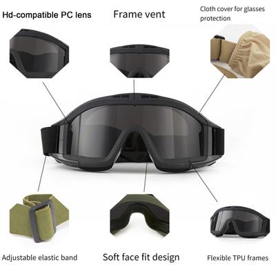Airsoft Goggles Desert Locust Goggles Anti Fog Safety Glasses Impact Resistant Tactical Eyewear with 3 Interchangeable Lenses for Outdoor Cycling