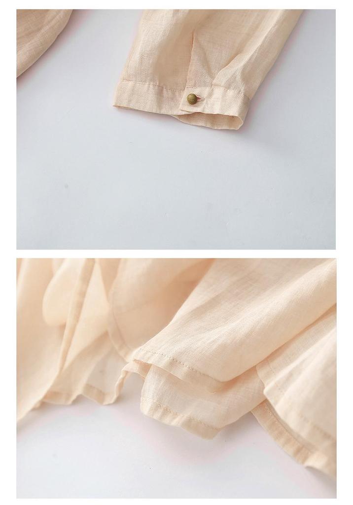 Abito Retro Estivo da Donna 2026 con Scollo Incrociato Ricamato in Cotone e Lino con Collo alla Coreana e Maniche a Tre Quarti