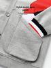 Spring & Autumn Cotton Cardigan: Trendy Red, White & Blue Patchwork Jacket for Couples (B05)