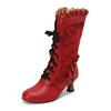 Women Sexy Lace Up Mid-Calf Heel Boots Vintage Gothic Lace High Heel Boots Victorian Steampunk Cosplay Autumn Boots Shoes 34-48