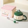 Cute Girl Cartoon Chubby Ceramic Mug with Lid Mobile Phone Stand Cup Birthday Gift Water Cup Souvenir
