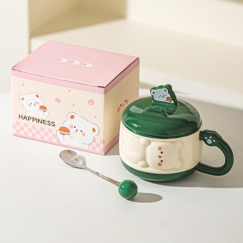 Cute Girl Cartoon Chubby Ceramic Mug with Lid Mobile Phone Stand Cup Birthday Gift Water Cup Souvenir