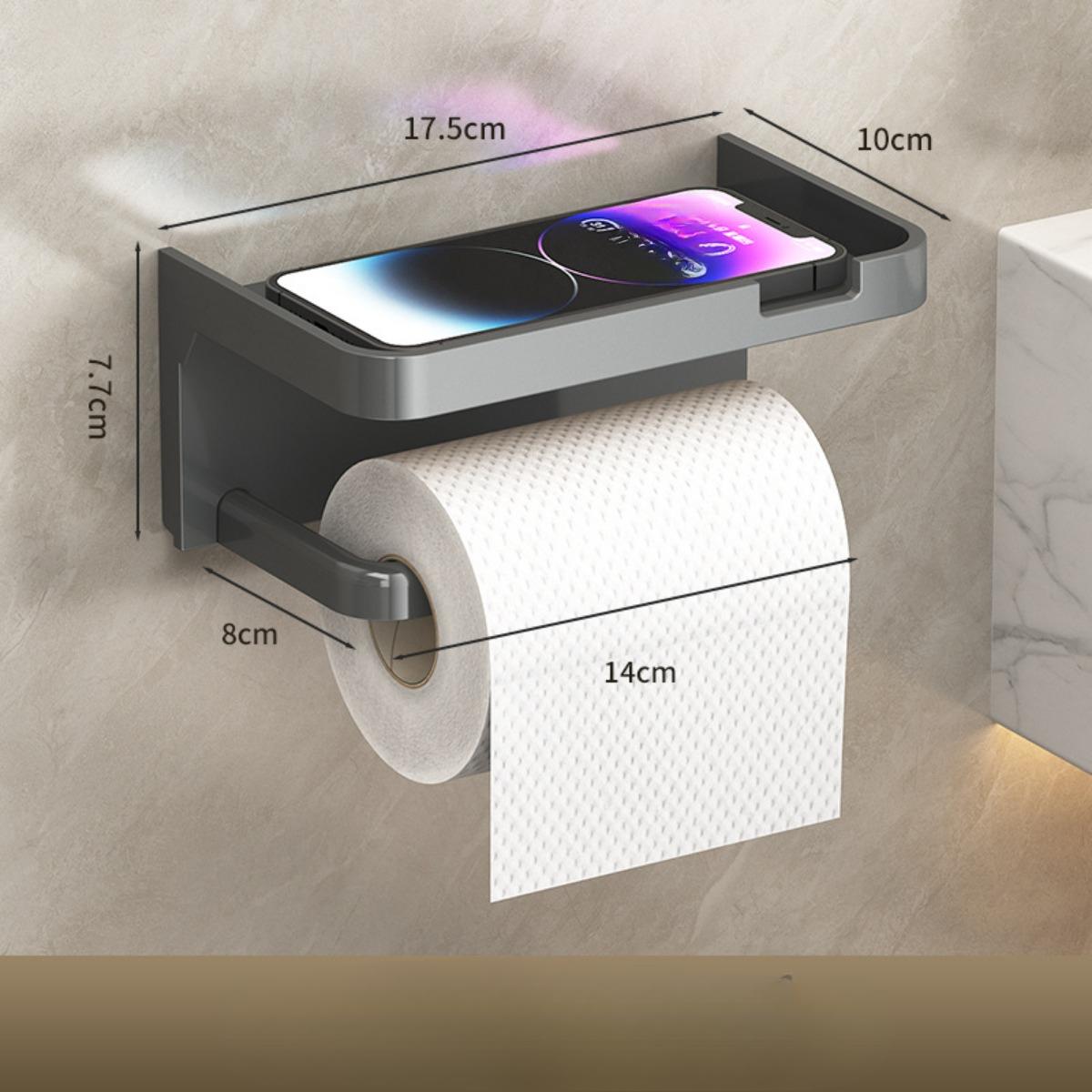 

1 настенный держатель для туалетной бумаги, с держателем для мобильного телефона и парфюмерии - Не требует сверления, прочный пластиковый ящик для хранения в ванной серый