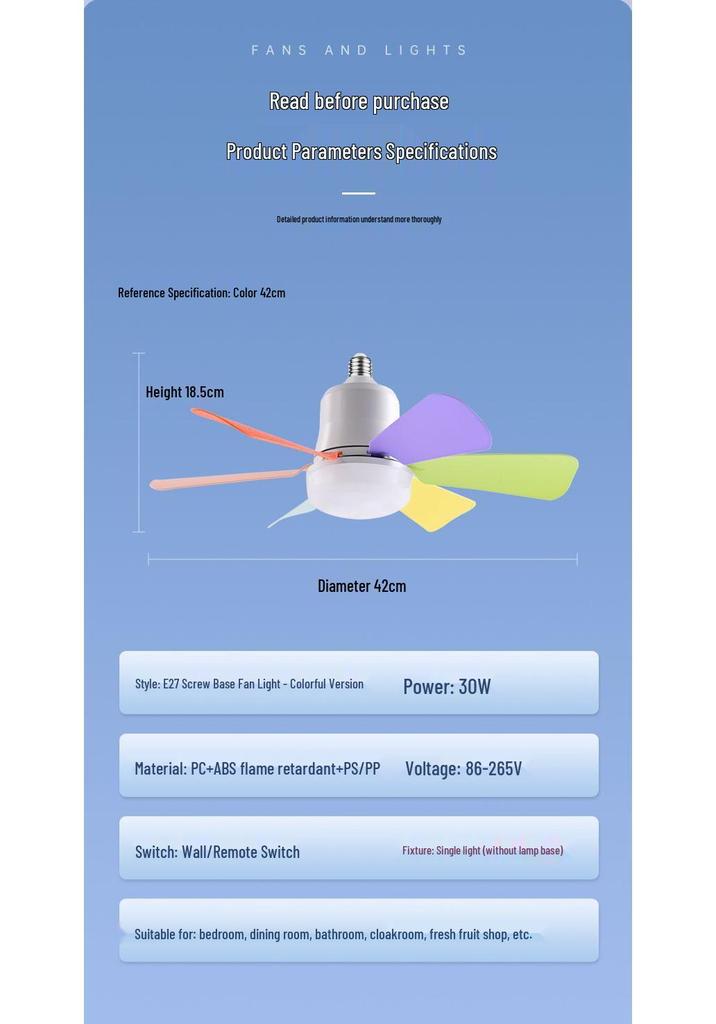 Silent Flower Pattern LED Ceiling Fan with E27 Base, Six Detachable Blades for Home, Bedroom, and Living Room.