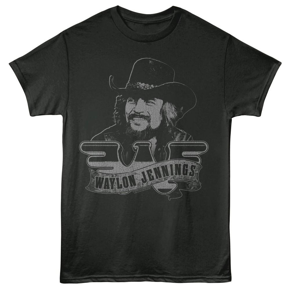 Waylon Jennings Outlaw Country Singer Portrait & Logo Men s T Shirt M