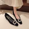 Square-toed Women's Singles Shoes Spring and Autumn Frosted New Shallow French Rhinestone Temperament