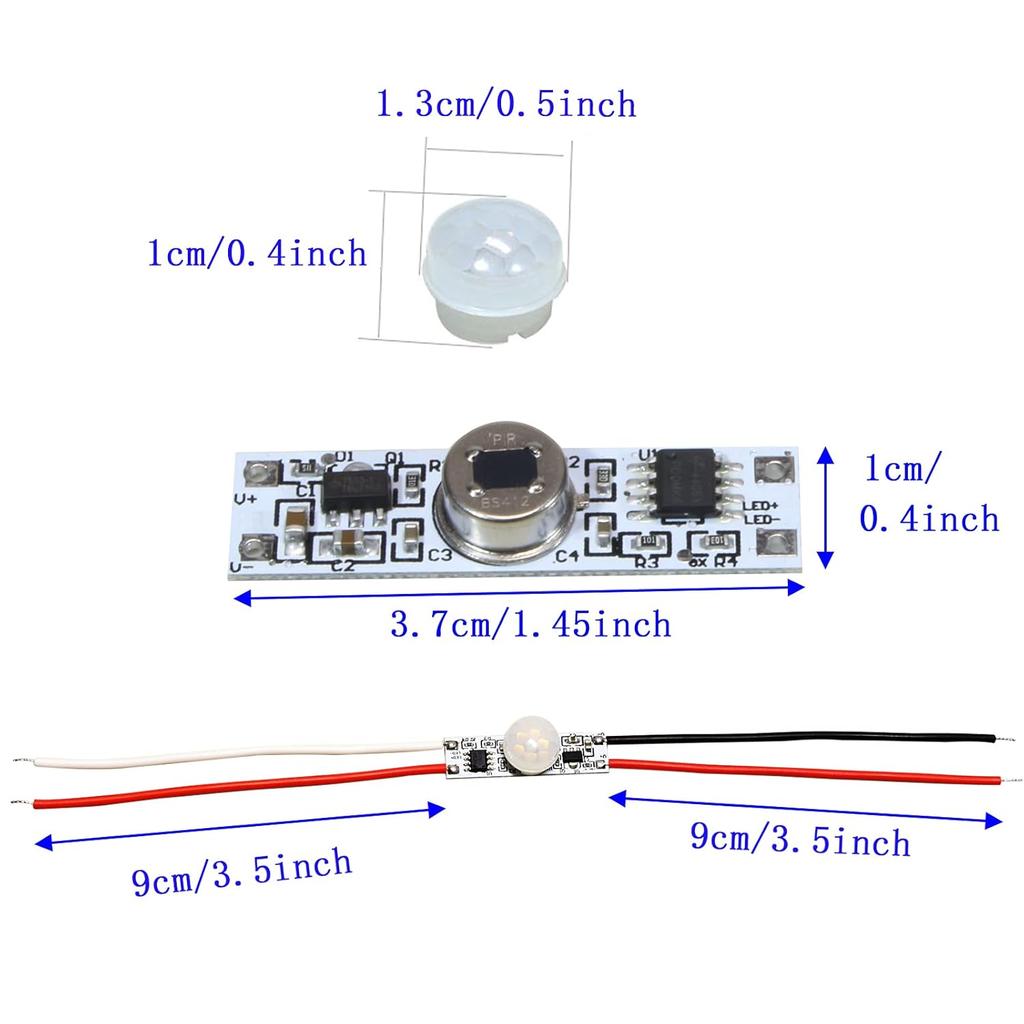 Motion Sensor Switch, DC 3.7v to 24V 4A PIR Motion Sensor for LED Lights, Mini Infrared Sensor Switch That can be Built into The Light bar or Box (3
