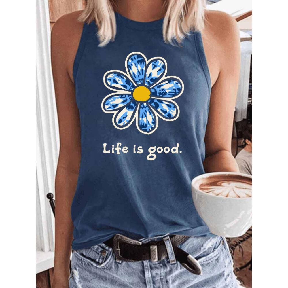 Loose women's printed T-shirt, sleeveless T-shirt, breathable and comfortable, summer
