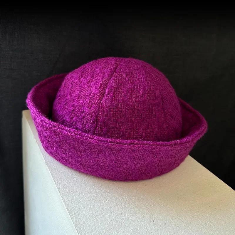 Women'S Winter Japanese Flip Eaves Berets Tweed Navy Style Sailor Hat Fashion Party Nurse'S Cap Vintage Thick Warm Bucket Hat