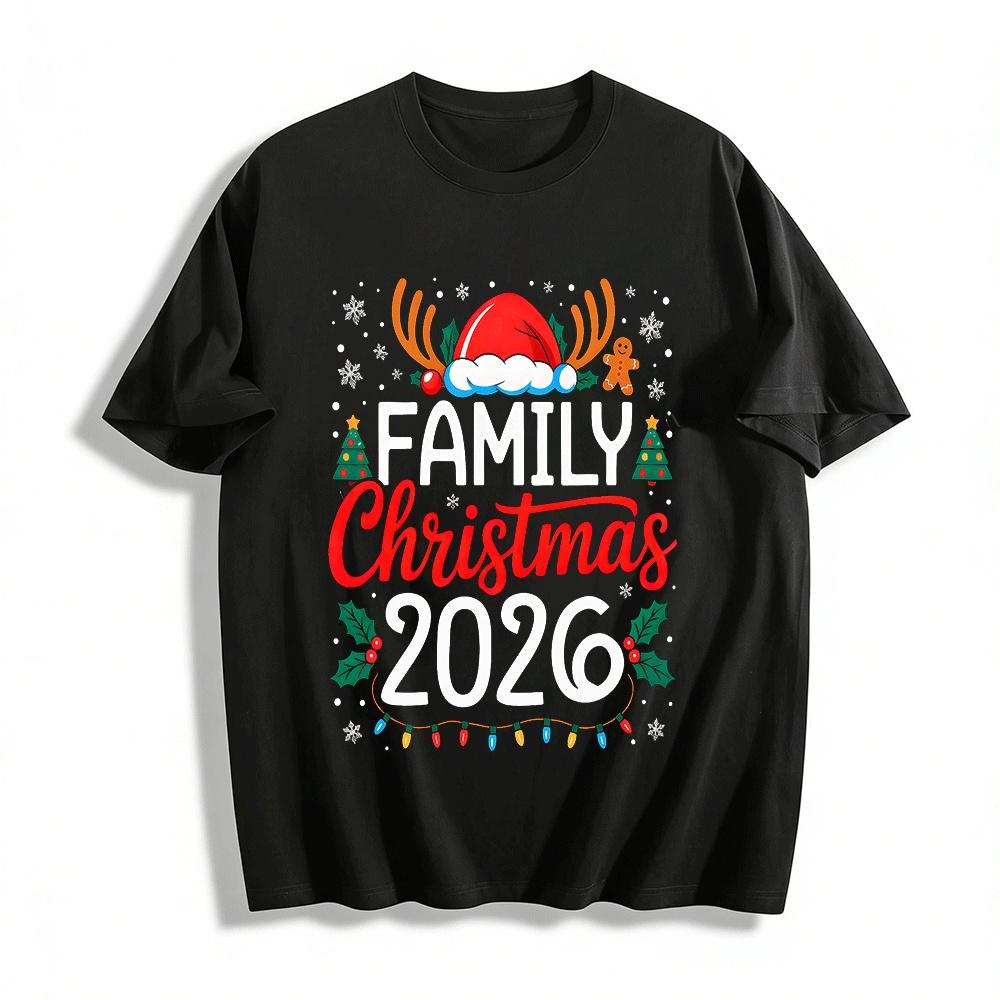 Family Christmas 2026 Festive Printed Family Matching Tops Pure cotton T-shirt