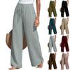 Pantalon décontracté ample pour femme, couleur unie, jambes droites, avec cordon de serrage et poches.