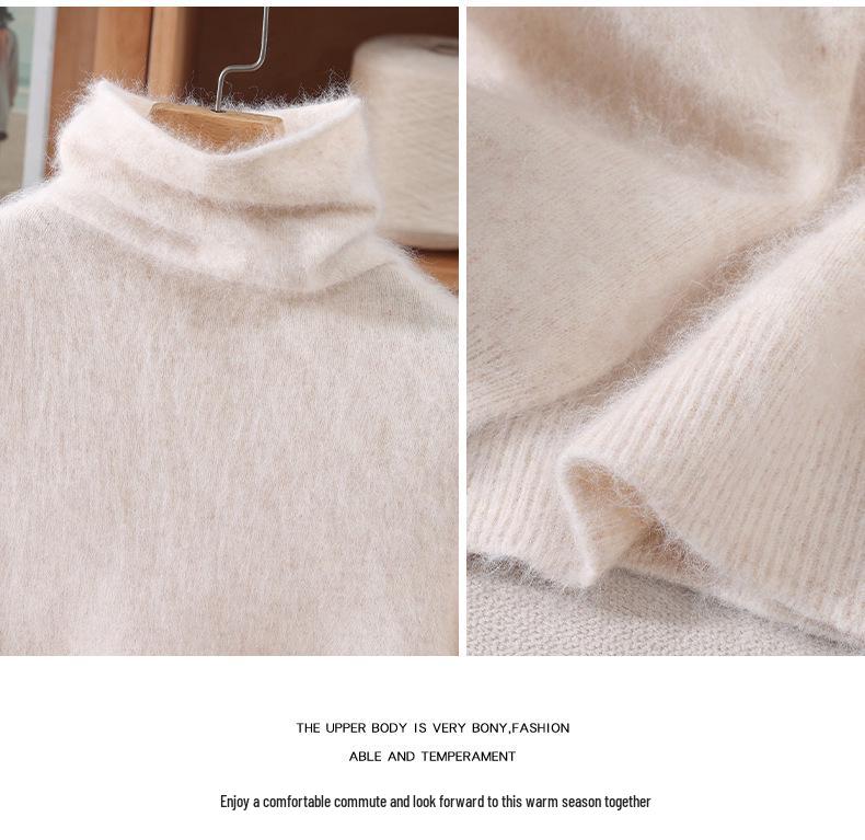 Mink Velvet Women's High Neck Rabbit Fur Knit Sweater, Slim Fit Cashmere Base Layer