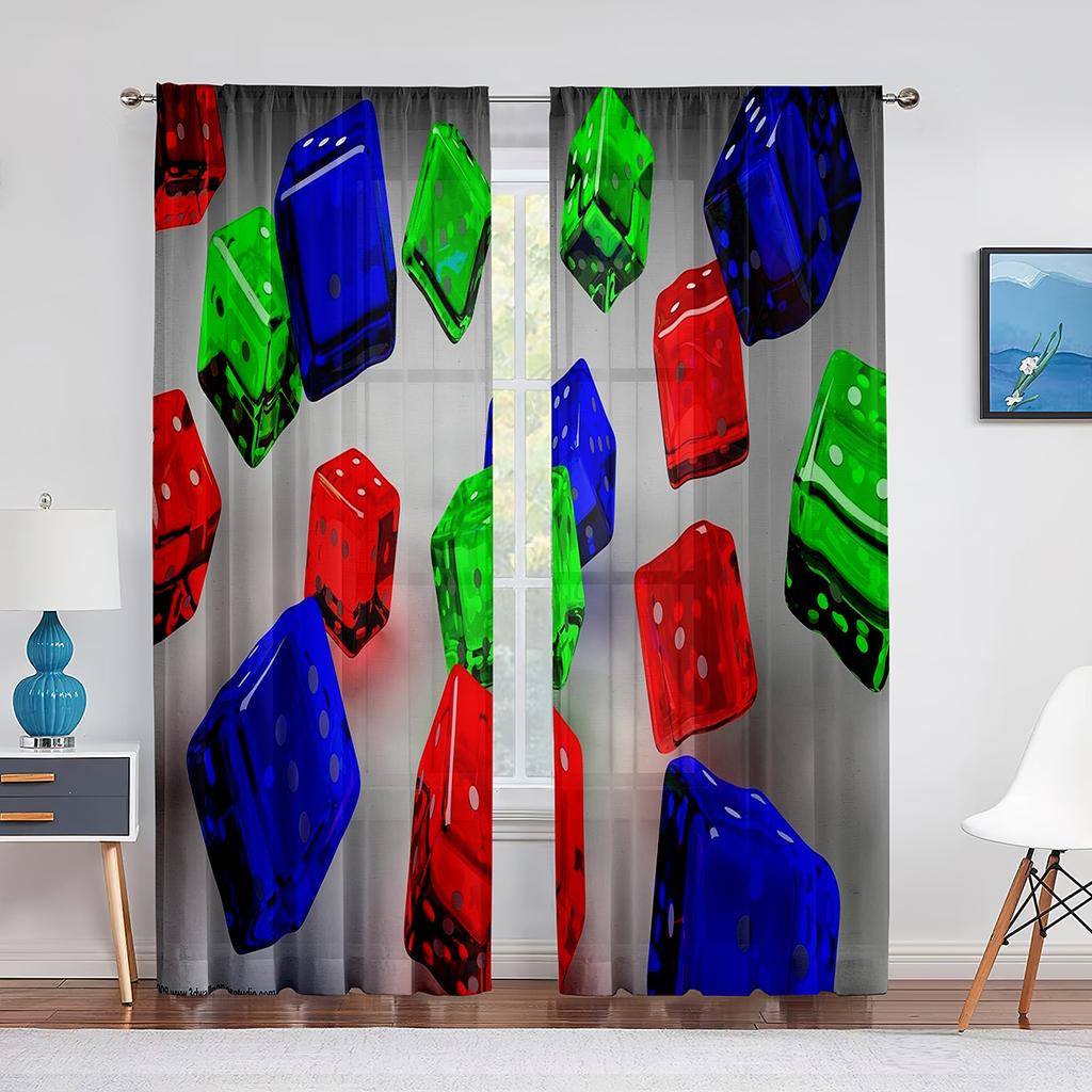 Weiße Würfel Tischspiele Graue Tüllvorhänge für Wohnzimmer Schlafzimmer Küchendekoration Moderne Transparente Voile-Vorhänge Fensterdekoration