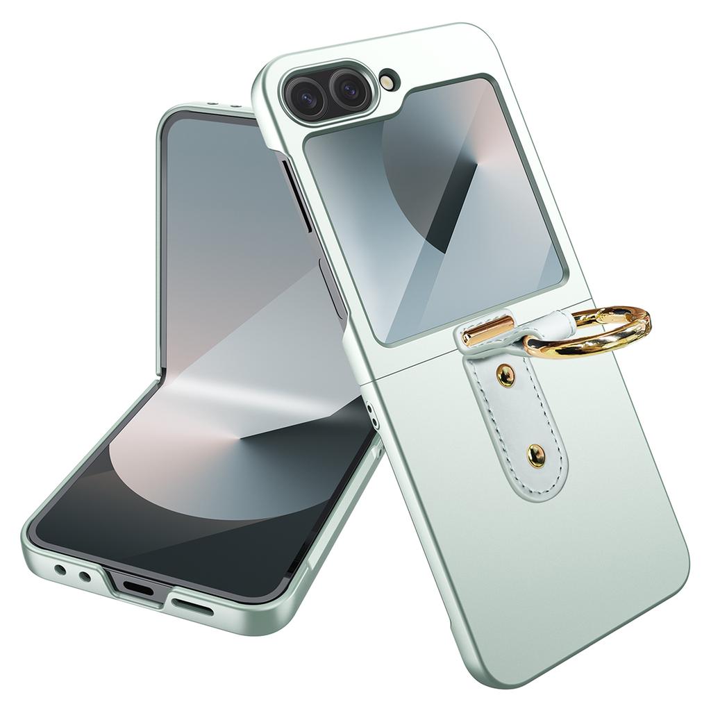 For Samsung Galaxy Z Flip7 FE 5G/Z Flip6 5G Case Skin-Touch Ring Holder Kickstand PC Phone Cover with Rear Screen Film