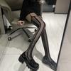 Pure Sexy Suspender Design Thin Vertical Stripe Hollowed Out Fishnet Socks Women Black Stockings Female Retro Dark Jk Pantyhose