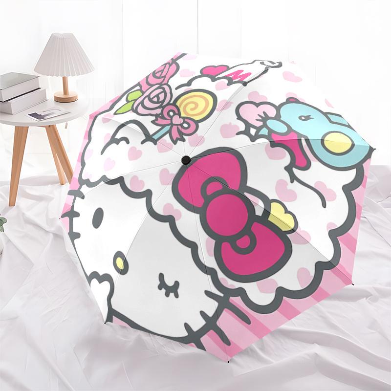 

1pc Hello Kitty Automatic Opening/Closing Umbrella with Floral Decoration - Portable Folding Design, 8-Bone Iron Frame Outdoor Umbrella, Perfect Gift