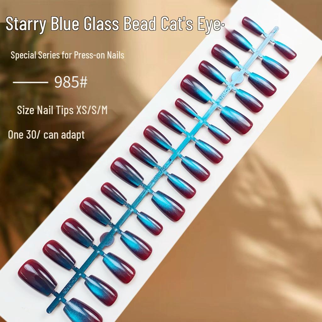 

Chasing Light Starry Sky Blue Manicure: Short Cat Eye Wearable Nails, Advanced Cool Fake Nails, Finished Pre-made Nail Pieces