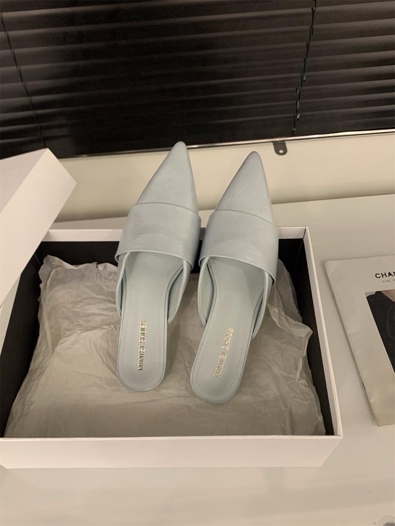 French bag head half slippers women's shoes wear 2025 new autumn skirt temperament pointed high heels single shoes