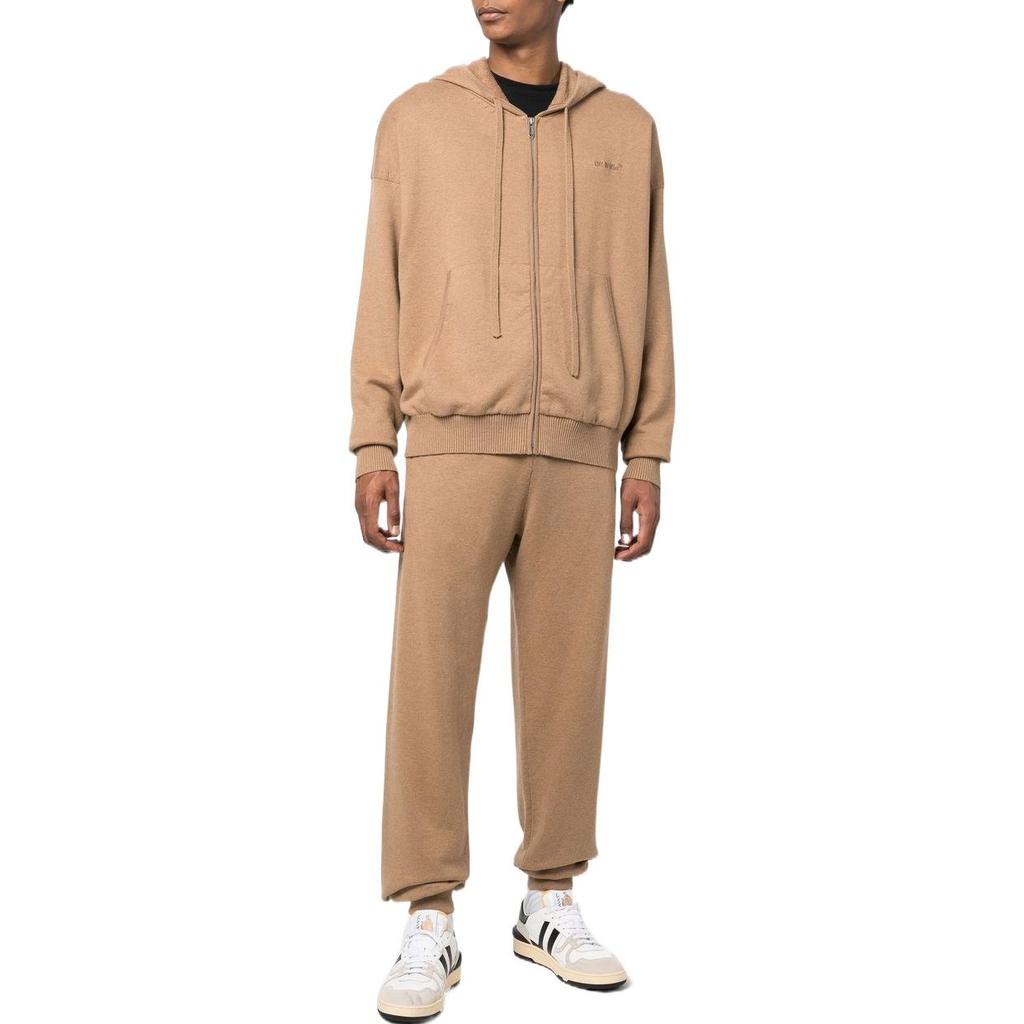 Off-White FW22 Solid Color Logo Embroidered Sweatpants Men Bottoms Brown OMHG012F22KNI0016262