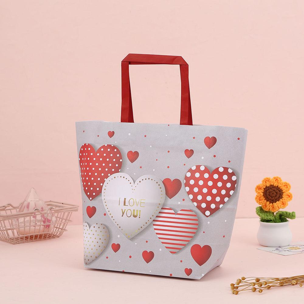 12/30pcs Love Themed Paper Gift Bags with Handles for Valentine's Day Large Capacity Gift Packaging Bags for Couples and Dessert