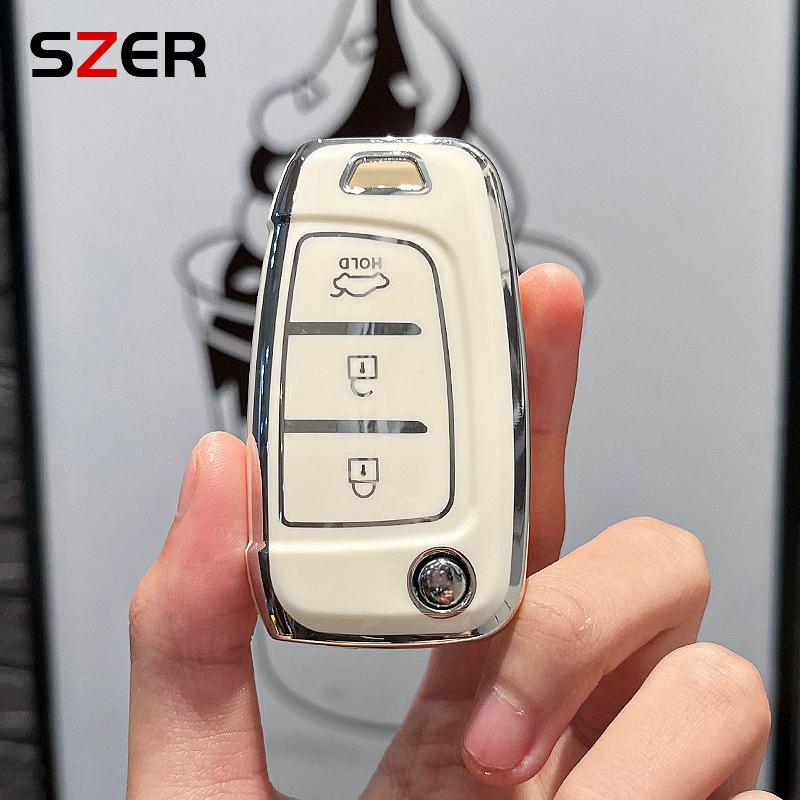 

ТПУ Чехол-книжка для автомобильного ключа Держатель-оболочка Брелок Для Hyundai Elantra Solaris Tucson i30 i35 i40 KONA Genesis Santa Fe Azera белый