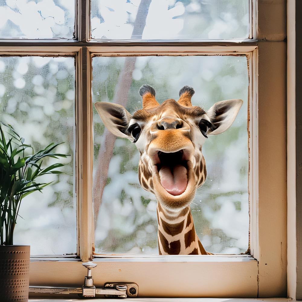Adesivi per Finestre Elettrostatici Giraffa Divertente Disegno Colorato Impermeabili per Vetro Decorazione Casa