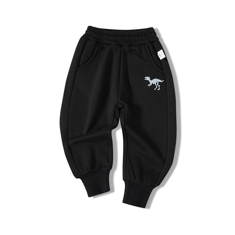 Children's Autumn and Winter Sports Pants for Boys, Fleece-Lined Dinosaur Sweatpants, Polar Fleece Long Pants, Boys' Jogger Pants