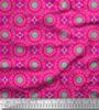 Soimoi Red Japan Crepe Satin Fabric Mandala Geometric Print Fabric by the Metre 42 Inch