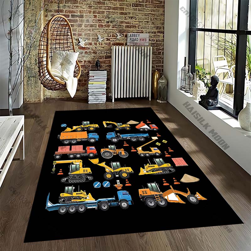 Excavator Truck Carpet for Living Room Game Rugs Soft Floor Cartoon Rugs Bathroom Rug Mat Yoga Mat Home Decor Rugs for Bedroom