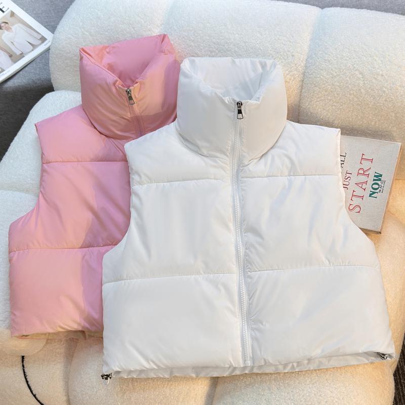 Modna Zimowa Krótka Ciepła Kamizelka Damska Odzież Wierzchnia Bez Rękawów Parka Casualowa Gruba Kurtka Damska