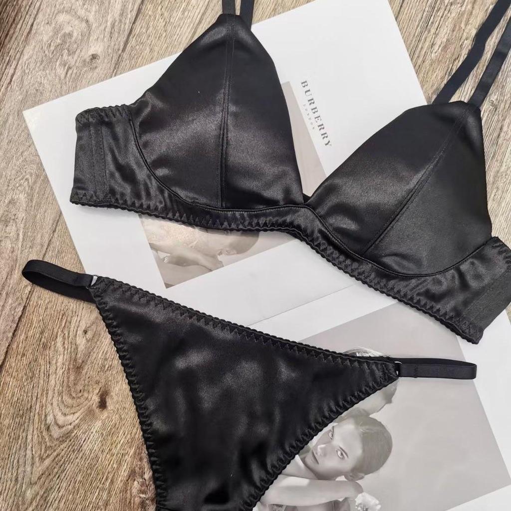 French Satin Triangle Cup Seamless Lingerie Set - No Steel Ring, Available In Small & Large Sizes